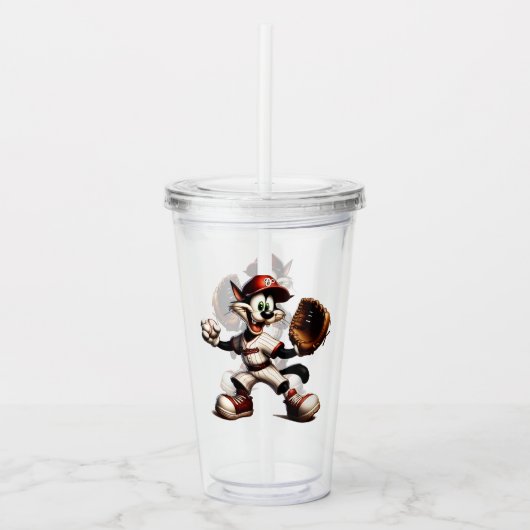 Goofy Cat Baseball Pitcher bricht auf Acryltrinkbecher (Vorderseite)