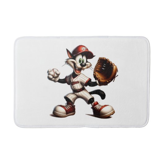 Goofy Cat Baseball Pitcher bricht auf Badematte (Vorderseite)