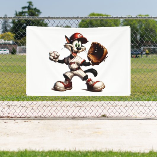 Goofy Cat Baseball Pitcher bricht auf Banner (Insitu)