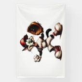 Goofy Cat Baseball Pitcher bricht auf Banner (Vertikal)