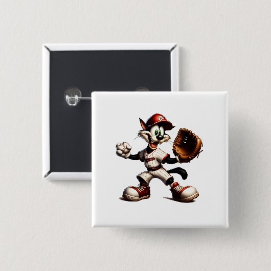 Goofy Cat Baseball Pitcher bricht auf Button (Vorne & Hinten)