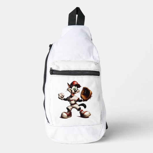 Goofy Cat Baseball Pitcher bricht auf Crossbody Bag (Vorderseite)