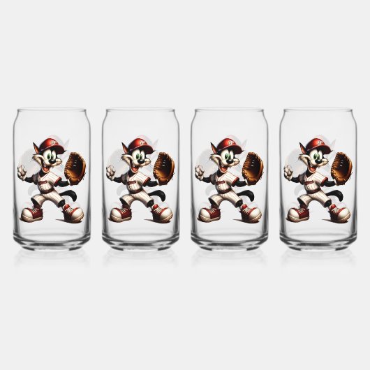 Goofy Cat Baseball Pitcher bricht auf Dosenglas (Vorderseite)