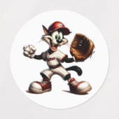 Goofy Cat Baseball Pitcher bricht auf Etiketten (Design 1)
