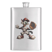Goofy Cat Baseball Pitcher bricht auf Flachmann (Vorderseite)