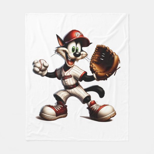 Goofy Cat Baseball Pitcher bricht auf Fleecedecke (Vorderseite)