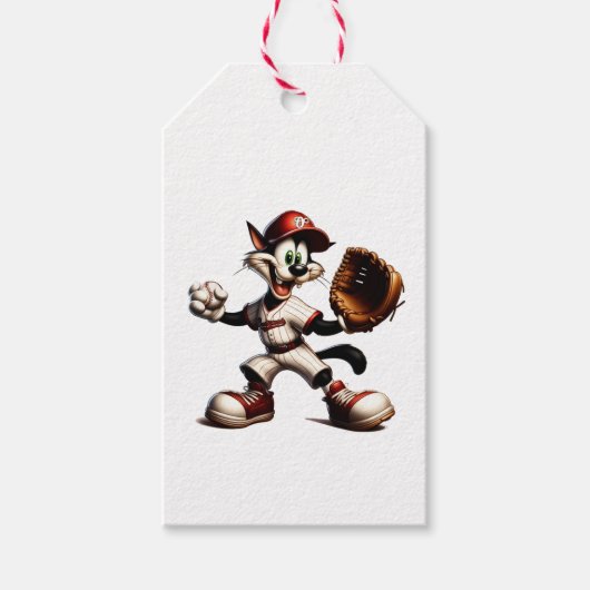 Goofy Cat Baseball Pitcher bricht auf Geschenkanhänger (Vorderseite)