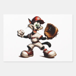 Goofy Cat Baseball Pitcher bricht auf Geschenkpapier Set