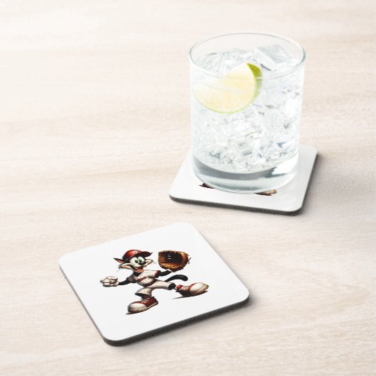 Goofy Cat Baseball Pitcher bricht auf Getränkeuntersetzer (Rechte Seite)