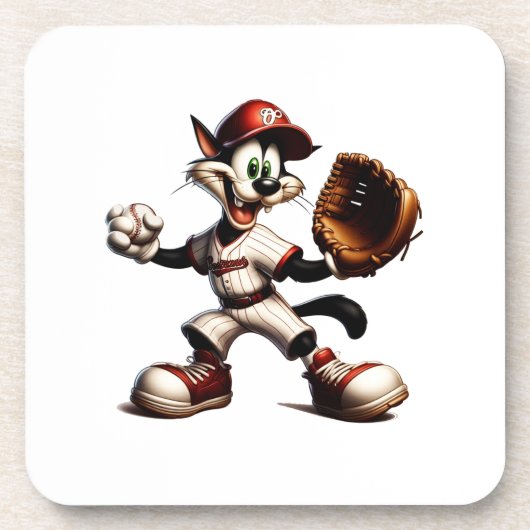 Goofy Cat Baseball Pitcher bricht auf Getränkeuntersetzer (Vorderseite)
