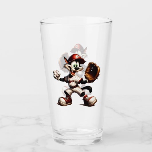 Goofy Cat Baseball Pitcher bricht auf Glas (Vorderseite)