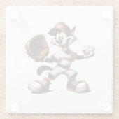 Goofy Cat Baseball Pitcher bricht auf Glasuntersetzer (Rückseite)