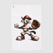 Goofy Cat Baseball Pitcher bricht auf Golfhandtuch (Vorderseite)