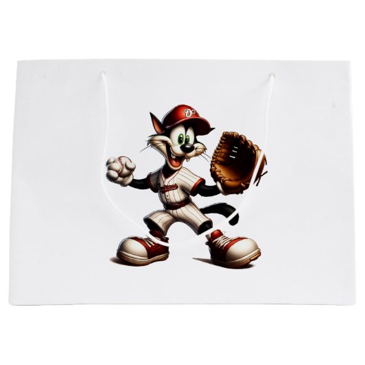 Goofy Cat Baseball Pitcher bricht auf Große Geschenktüte (Vorderseite)