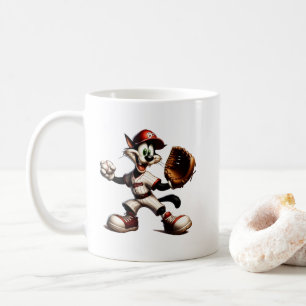 Goofy Cat Baseball Pitcher bricht auf Kaffeetasse