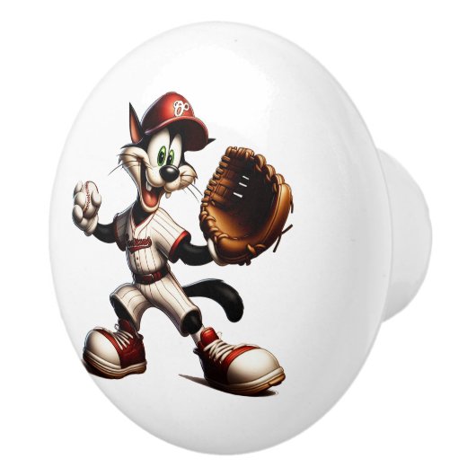 Goofy Cat Baseball Pitcher bricht auf Keramikknauf (Rechts)