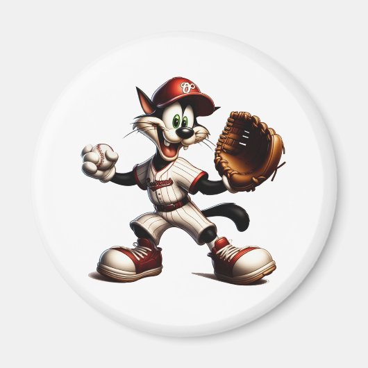 Goofy Cat Baseball Pitcher bricht auf Magnet (Vorne)