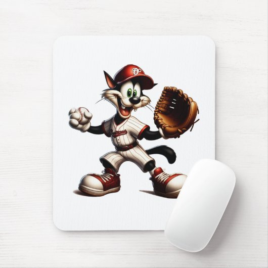 Goofy Cat Baseball Pitcher bricht auf Mousepad (Mit Mouse)