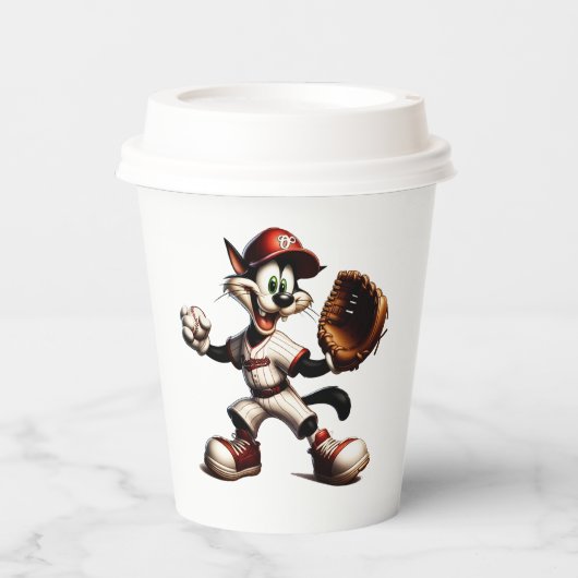 Goofy Cat Baseball Pitcher bricht auf Pappbecher (Vorderseite)