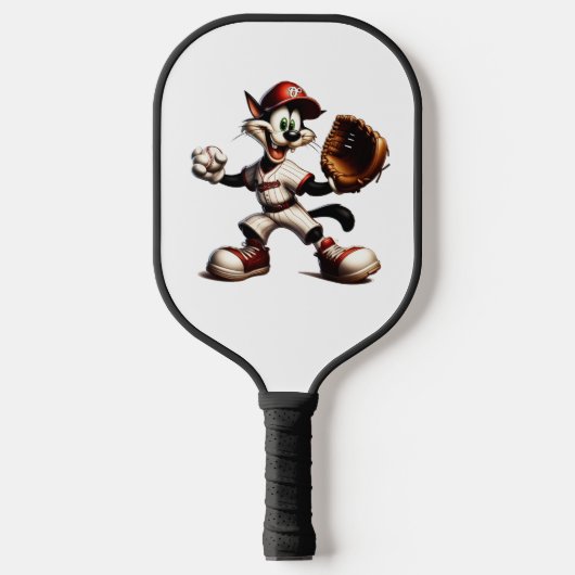 Goofy Cat Baseball Pitcher bricht auf Pickleball Schläger (Vorderseite)