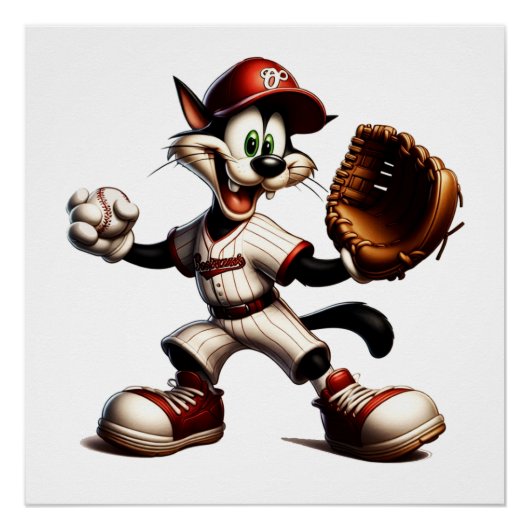 Goofy Cat Baseball Pitcher bricht auf Poster (Vorderseite)