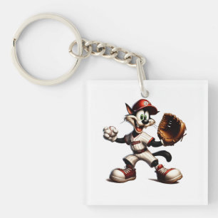 Goofy Cat Baseball Pitcher bricht auf Schlüsselanhänger
