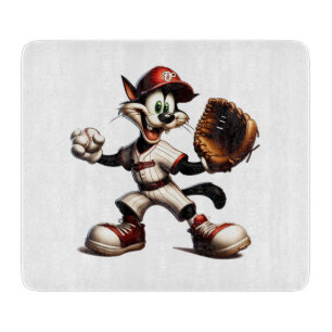 Goofy Cat Baseball Pitcher bricht auf Schneidebrett