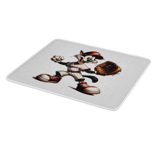 Goofy Cat Baseball Pitcher bricht auf Schneidebrett (Ecke)