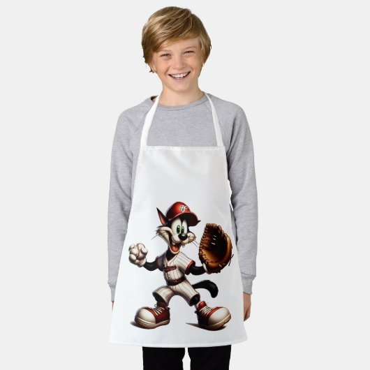 Goofy Cat Baseball Pitcher bricht auf Schürze (Getragen)