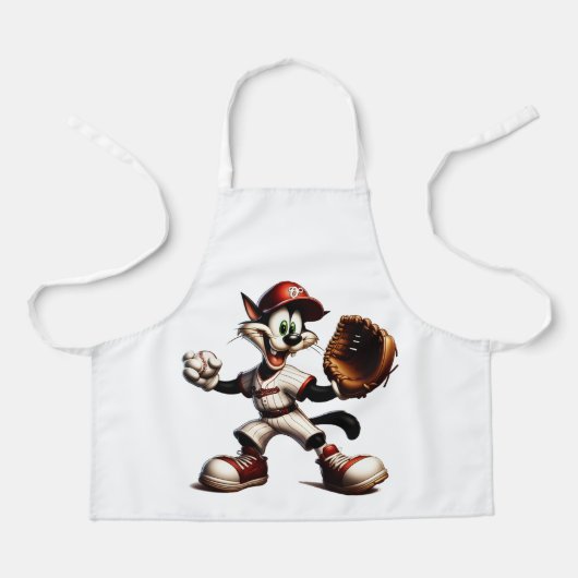 Goofy Cat Baseball Pitcher bricht auf Schürze (Vorderseite)