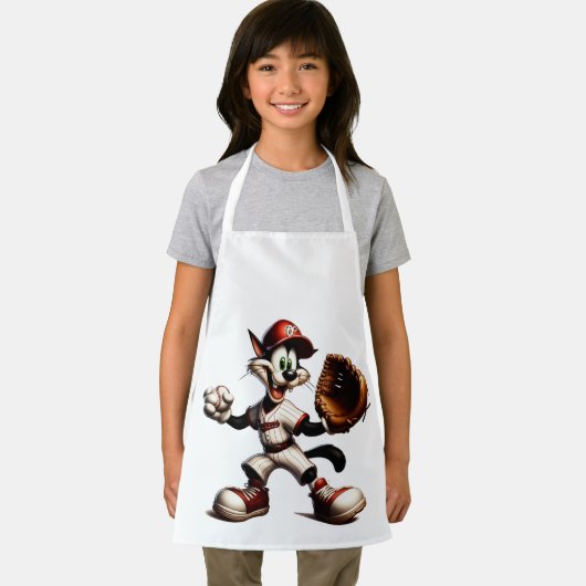 Goofy Cat Baseball Pitcher bricht auf Schürze (Insitu)