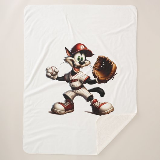 Goofy Cat Baseball Pitcher bricht auf Sherpadecke (Vorderseite)