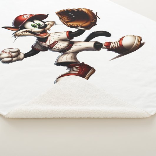 Goofy Cat Baseball Pitcher bricht auf Sherpadecke (3/4)