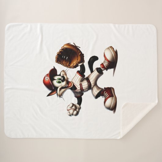 Goofy Cat Baseball Pitcher bricht auf Sherpadecke (Vorderseite (Horizontal))