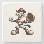 Goofy Cat Baseball Pitcher bricht auf Steinuntersetzer (Vorderseite)