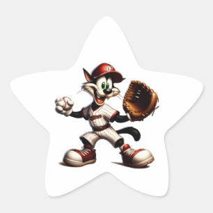Goofy Cat Baseball Pitcher bricht auf Stern-Aufkleber