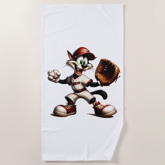 Goofy Cat Baseball Pitcher bricht auf Strandtuch (Vorderseite)