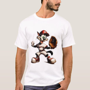Goofy Cat Baseball Pitcher bricht auf T-Shirt