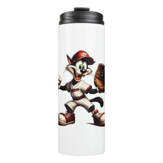 Goofy Cat Baseball Pitcher bricht auf Thermosbecher (Vorderseite)