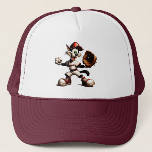 Goofy Cat Baseball Pitcher bricht auf Truckerkappe