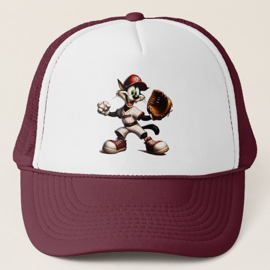 Goofy Cat Baseball Pitcher bricht auf Truckerkappe (Vorderseite)