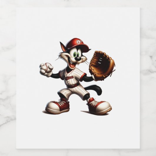 Goofy Cat Baseball Pitcher bricht auf Weinetikett (Einzelnes Label)