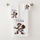 Goofy Cat Baseball Pitcher wird mit Name aufgeroll Badhandtuch Set (Insitu)