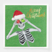 Goofy Christmas Skeleton Ornament Eyes Hat Green Serviette (Vorderseite)