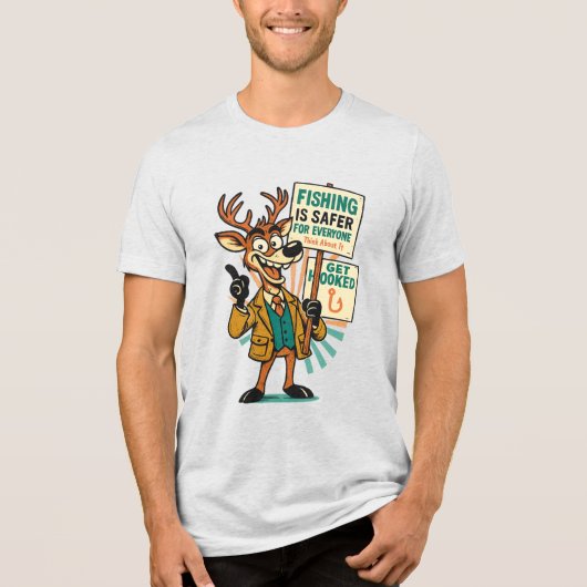 Goofy Deer Satire – “Fishing Is Safer” Propaganda  Tri-Blend Shirt (Vorderseite)