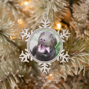 Goofy Delights: Schokoladenbrauner Labrador-Welpe, Schneeflocken Zinn-Ornament