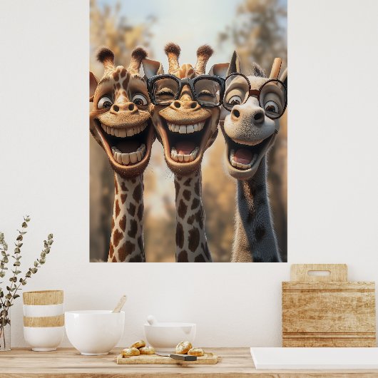 Goofy Giraffen in Brillen Poster (Küche)