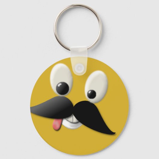 Goofy Happy Face mit Mustache Schlüsselanhänger (Vorderseite)