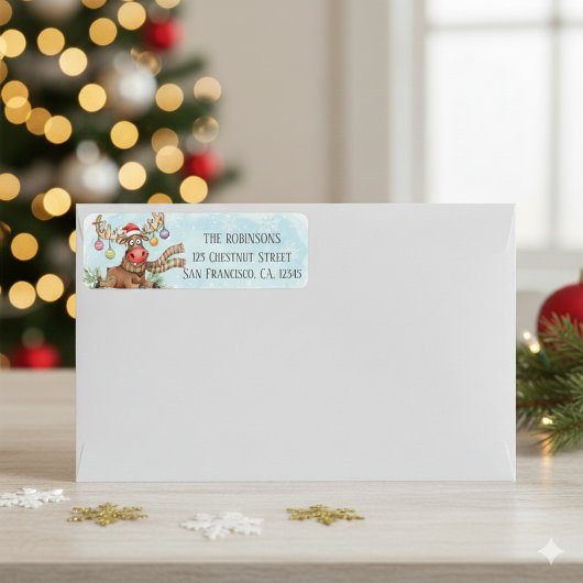 Goofy Reindeer Christmas Lights Return Address