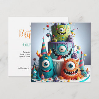 GOOFY WEIRD CRAZY MONSTER CAKE BIRTHDAY EINLADUNG
